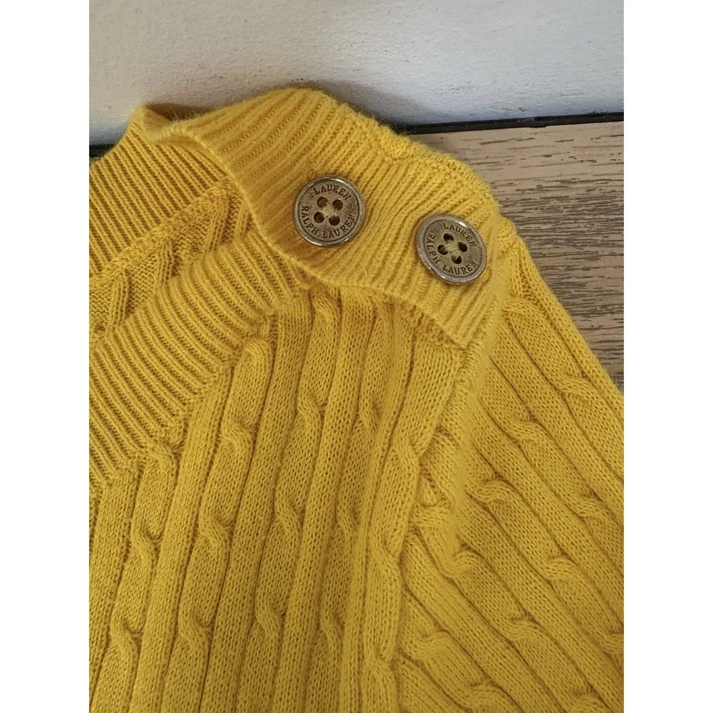 Ralph Lauren Cable Mustard Knit Sweater Sz 2X LRL 100% Button Detail Vintage